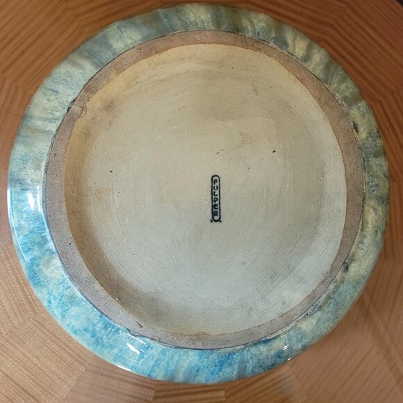 Beautiful Fulper Pottery Low Planter Bulb Bowl Blue & Cream Flambe Drip Glaze - Picture 3 of 9
